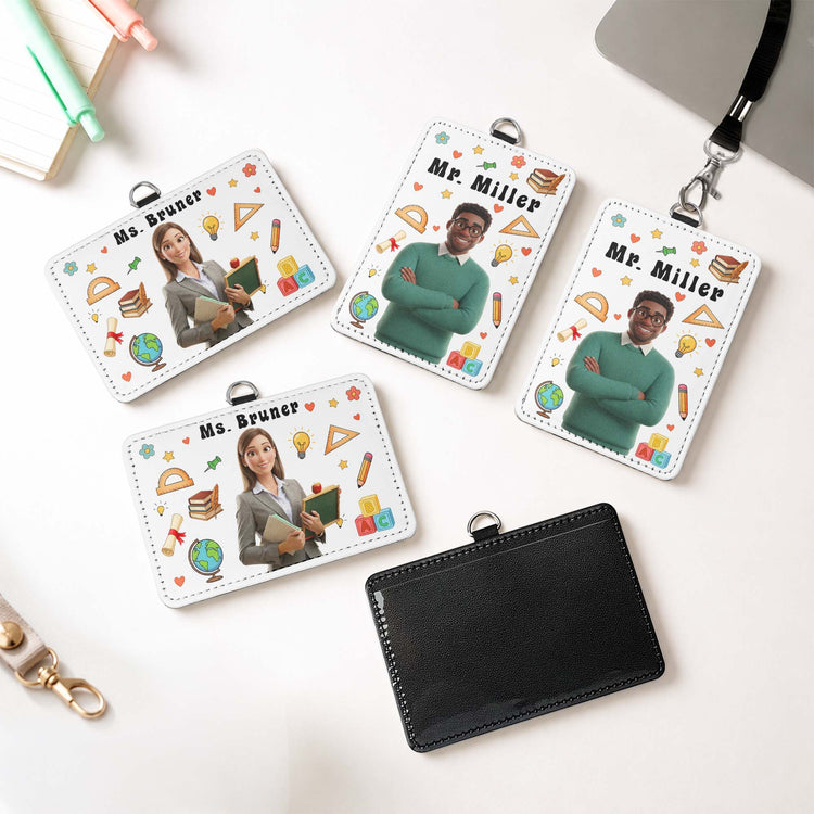 Teacher Cartoon Version - Personalized Badge Holder 4