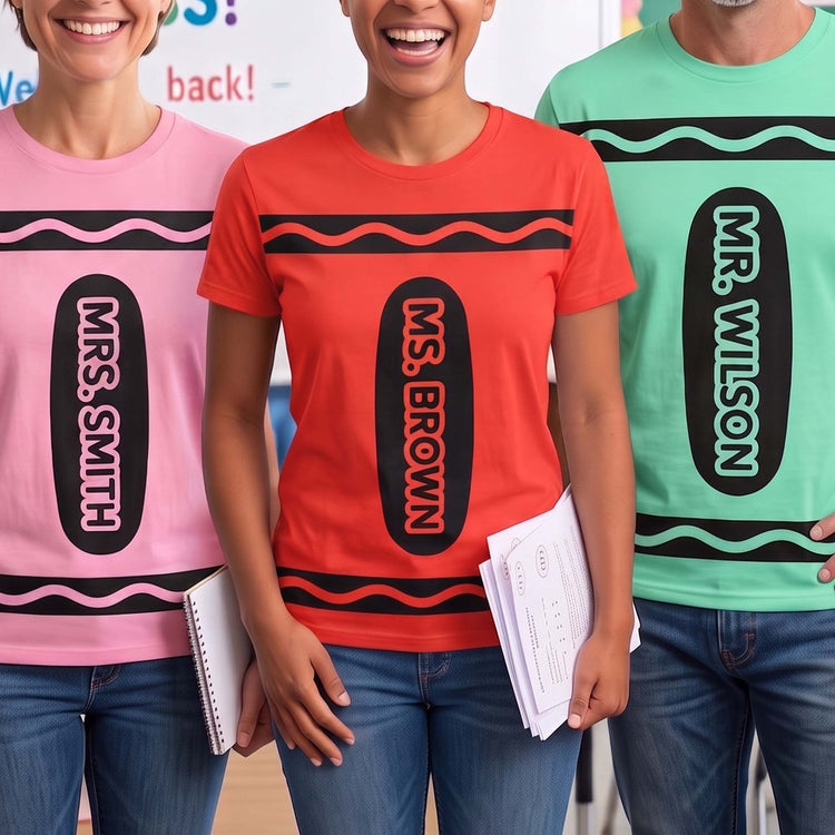 Teacher Crayon Custom Name Back To School Halloween - Personalized Shirt 1