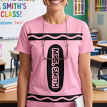 Teacher Crayon Custom Name Back To School Halloween - Personalized Shirt 2