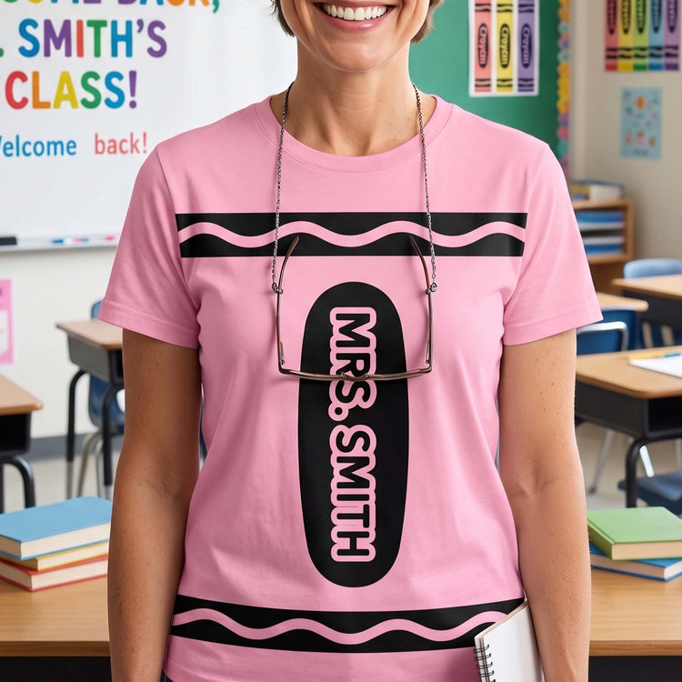 Teacher Crayon Custom Name Back To School Halloween - Personalized Shirt 2