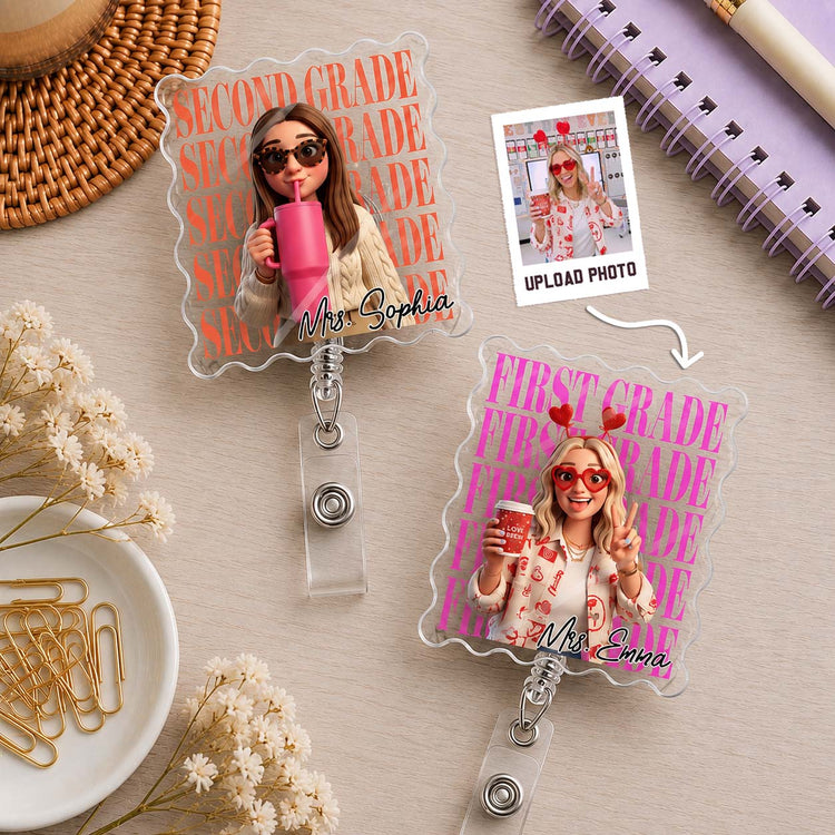 Teacher Custom Cartoon Style Gift For Teacher Coworkers - Personalized Acrylic Badge Reel 1