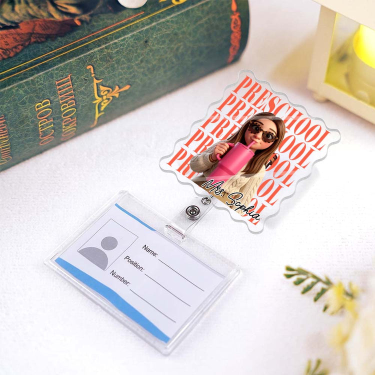 Teacher Custom Cartoon Style Gift For Teacher Coworkers - Personalized Acrylic Badge Reel 5