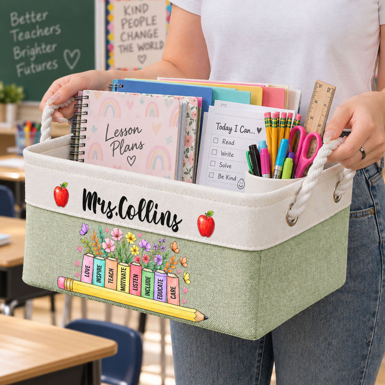 Teacher Wildflower Book Design - Personalized Storage Basket 1