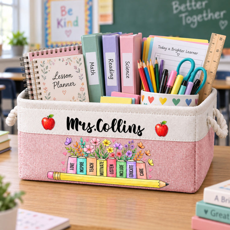 Teacher Wildflower Book Design - Personalized Storage Basket 2