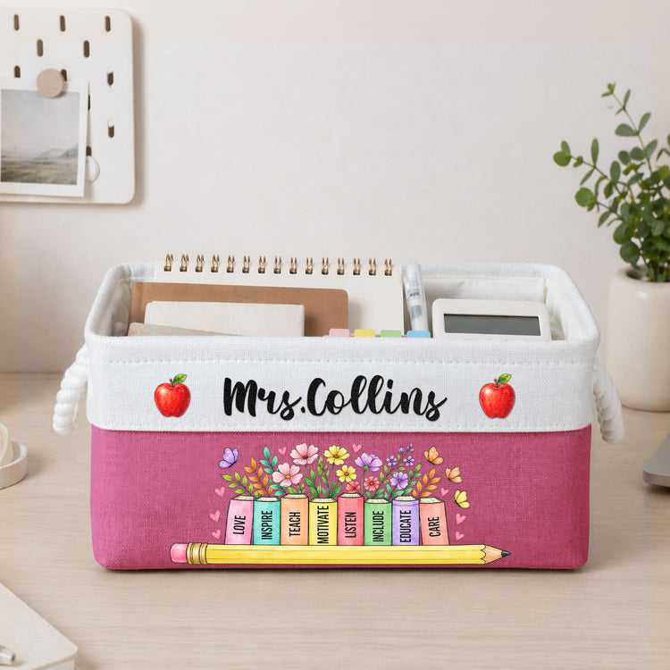 Teacher Wildflower Book Design - Personalized Storage Basket 3
