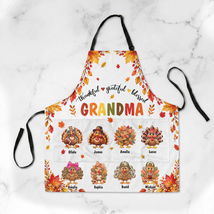 Thankful, Grateful, Blessed Grandma - Thanksgiving Gift For Grandma, Nana, Gigi - Personalized Apron 4