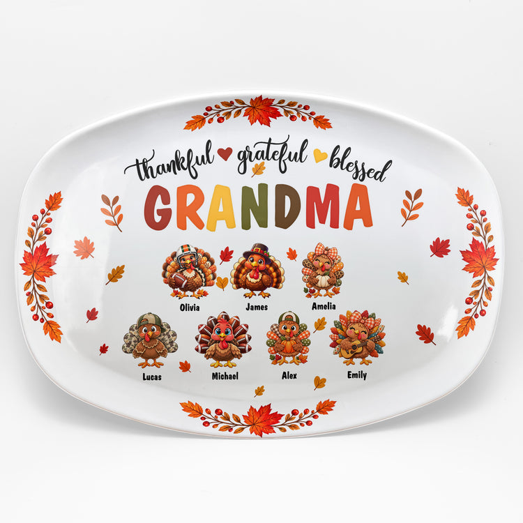 Thankful, Grateful, Blessed Grandma - Thanksgiving Gift For Grandma, Nana, Gigi - Personalized Platter 2