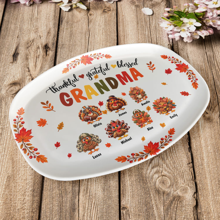 Thankful, Grateful, Blessed Grandma - Thanksgiving Gift For Grandma, Nana, Gigi - Personalized Platter 4