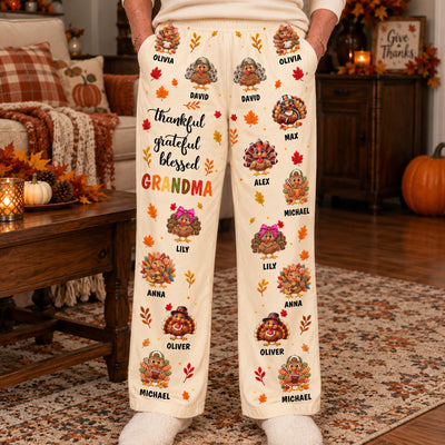 Thankful, Grateful, Blessed Grandma- Thanksgiving Gift For Grandma, Gigi, Nana - Personalized Lounge Pants