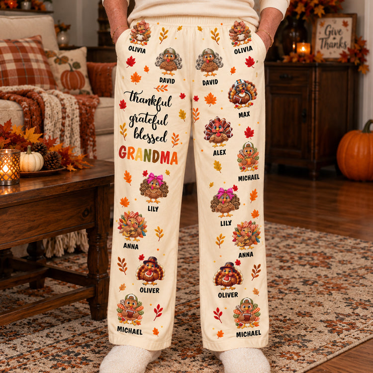 Thankful, Grateful, Blessed Grandma- Thanksgiving Gift For Grandma, Gigi, Nana - Personalized Lounge Pants 1