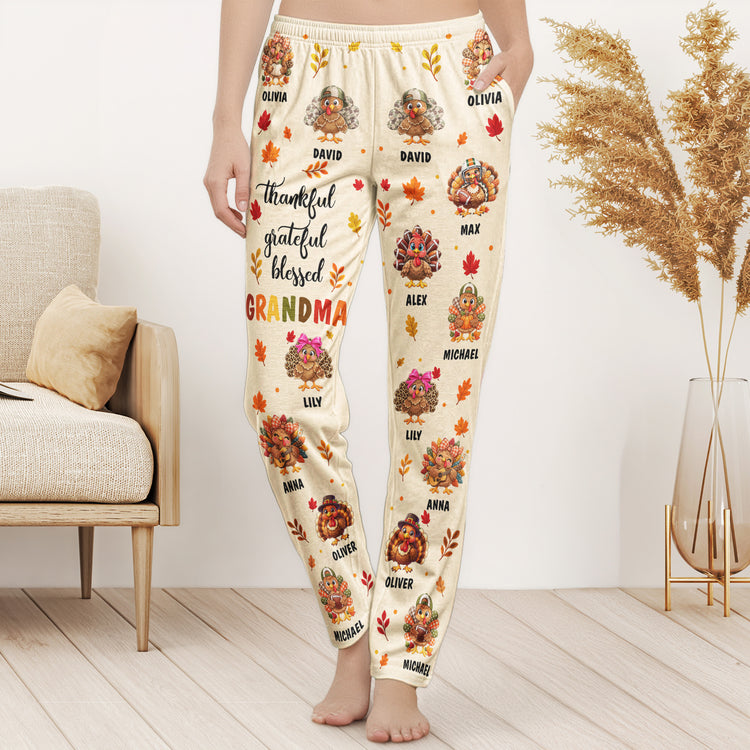 Thankful, Grateful, Blessed Grandma- Thanksgiving Gift For Grandma, Gigi, Nana - Personalized Lounge Pants 2
