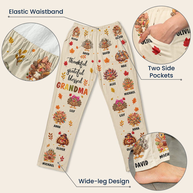 Thankful, Grateful, Blessed Grandma- Thanksgiving Gift For Grandma, Gigi, Nana - Personalized Lounge Pants 6