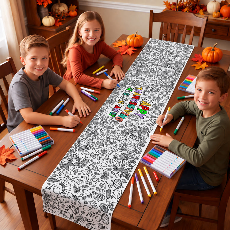 Thanksgiving Coloring Gift For Kids, Family - Personalized Table Runner 3