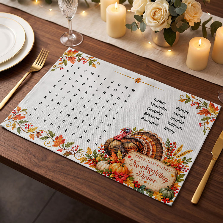 Thanksgiving Word Search, Thanksgiving Word Scramble- Thanksgiving Family Game - Personalized Placemat 2
