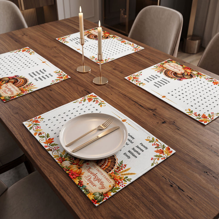 Thanksgiving Word Search, Thanksgiving Word Scramble- Thanksgiving Family Game - Personalized Placemat 3