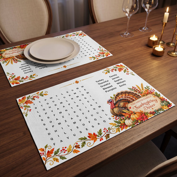 Thanksgiving Word Search, Thanksgiving Word Scramble- Thanksgiving Family Game - Personalized Placemat 5
