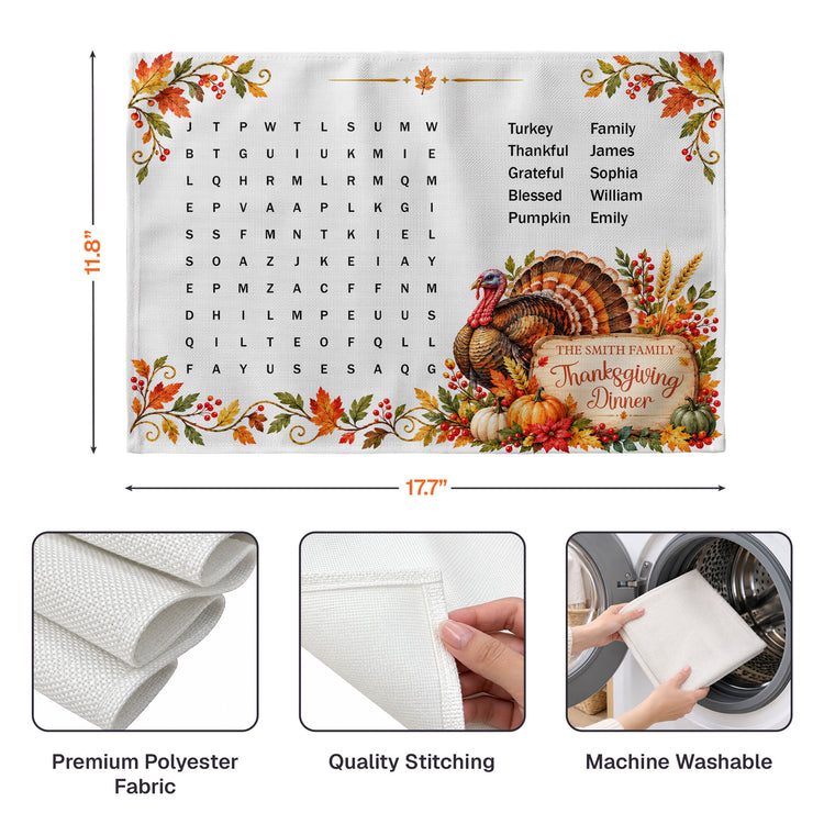 Thanksgiving Word Search, Thanksgiving Word Scramble- Thanksgiving Family Game - Personalized Placemat 7