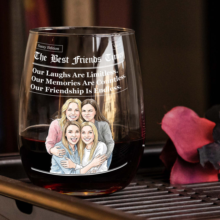 The B*Tches Times Friendship Gifts Custom Photo Watercolor Art - Personalized Wine Glass 2