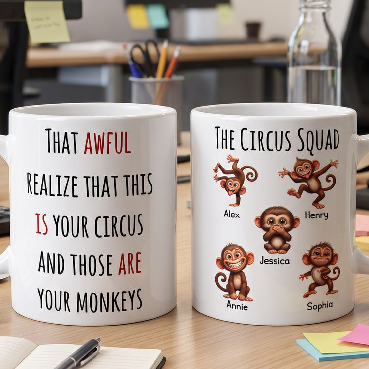 The Circus Squad - Funny Monkey Team Coworker White Elephant - Personalized Mug 1