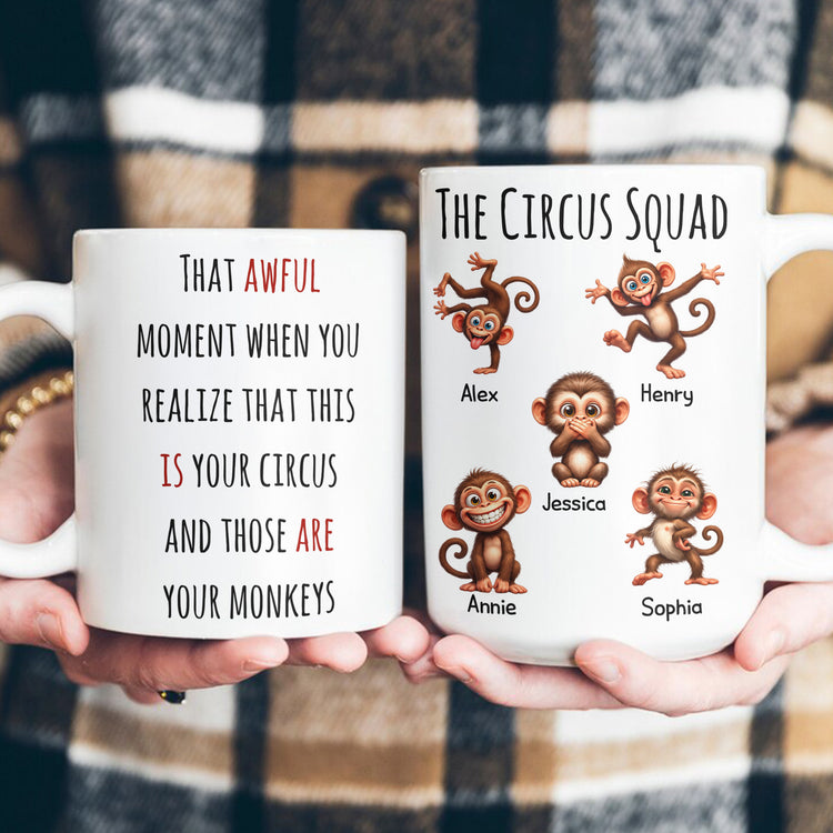 The Circus Squad - Funny Monkey Team Coworker White Elephant - Personalized Mug 3