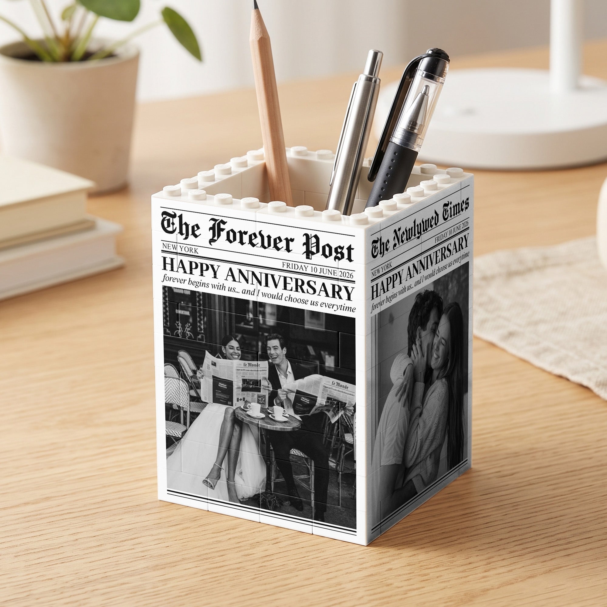 The Forever Post - Love Newspaper Custom Couples Photo, Special Date - Personalized Pen Holder 1
