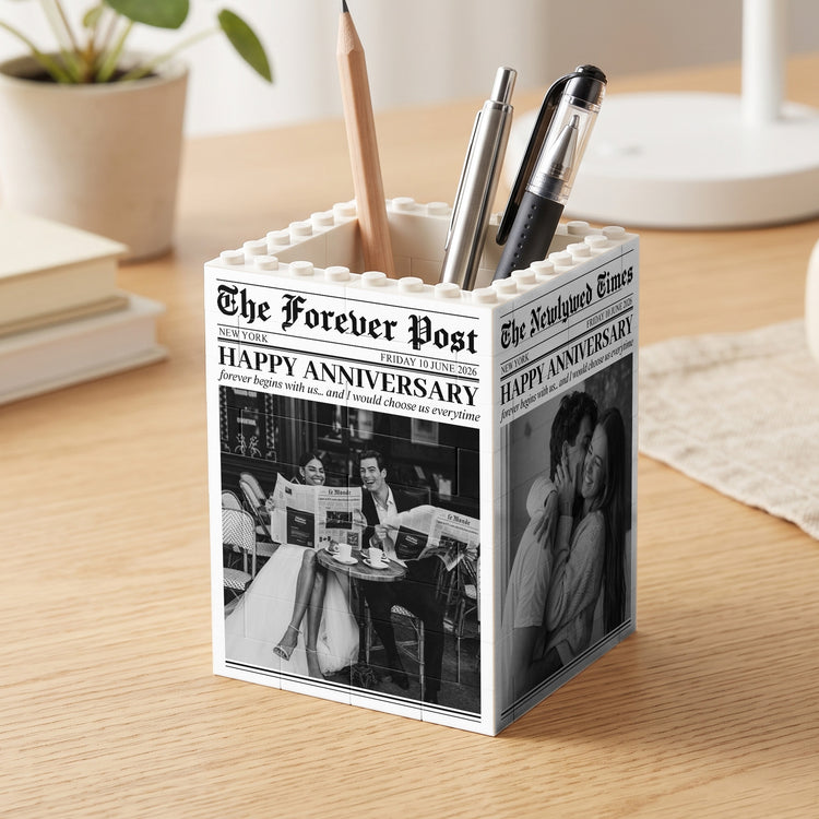 The Forever Post - Love Newspaper Custom Couples Photo, Special Date - Personalized Pen Holder 1