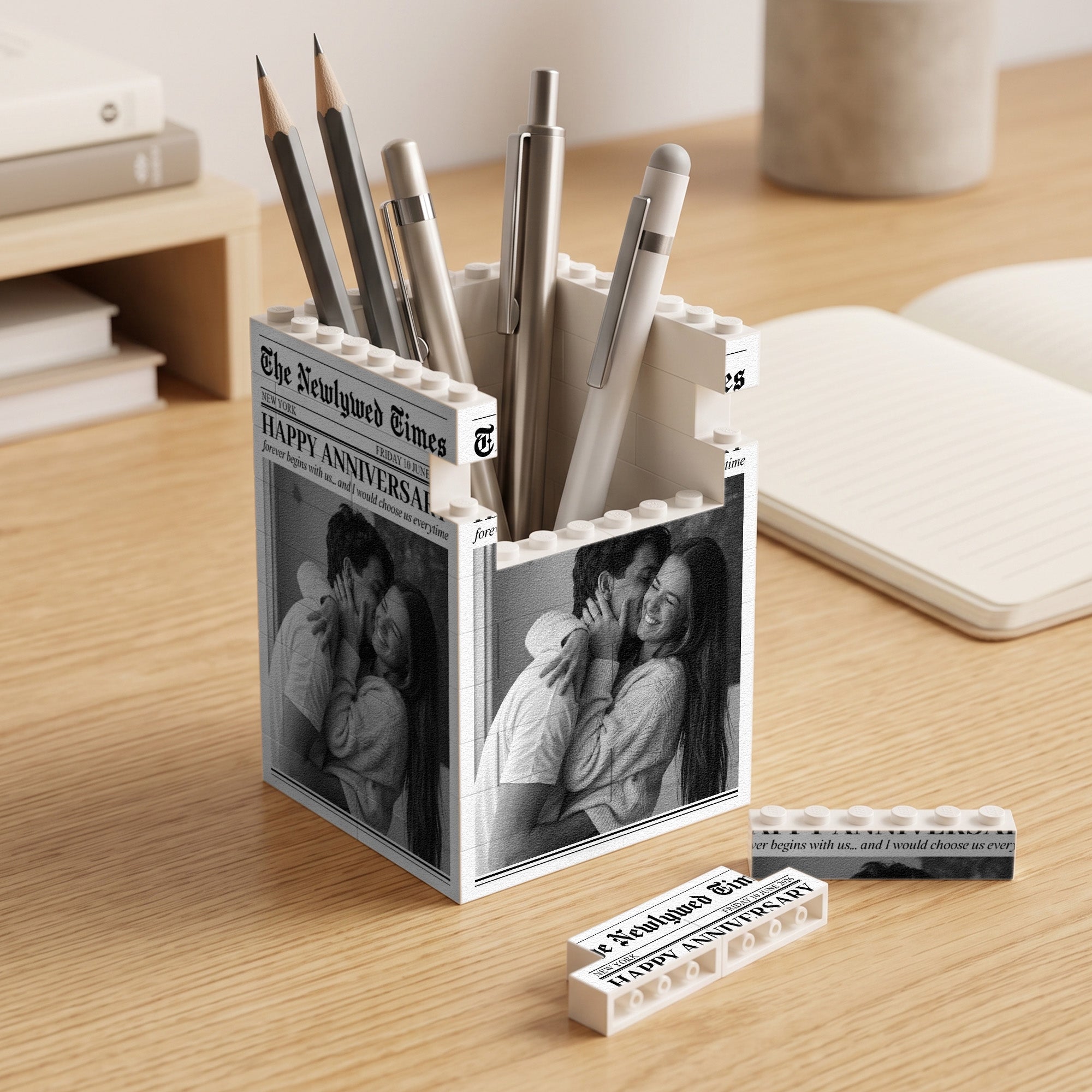 The Forever Post - Love Newspaper Custom Couples Photo, Special Date - Personalized Pen Holder 3