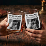 The Forever Post - Love Newspaper Custom Couples Photo, Special Date - Personalized Whiskey Glass And Wine Glass Set 3