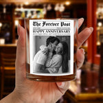 The Forever Post - Love Newspaper Custom Couples Photo, Special Date - Personalized Whiskey Glass And Wine Glass Set 4