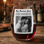 The Forever Post - Love Newspaper Custom Couples Photo, Special Date - Personalized Whiskey Glass And Wine Glass Set 5