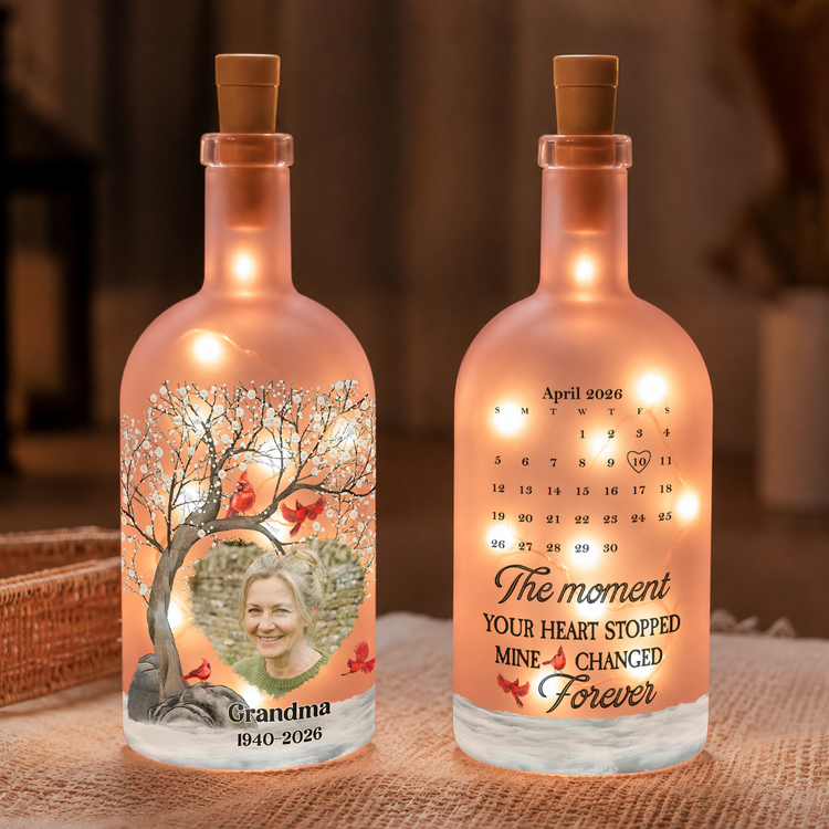 The Moment You Heart Stopped Mine Changed Forever Custom Photo Memorial New Version - Personalized Bottle Lamp 3