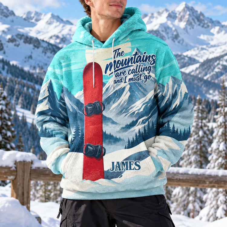 The Mountains Are Calling, And I Must Go Gift For Skiing Lovers, Snowboarding Lover - Personalized Hoodie 2