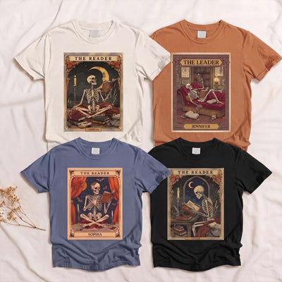 The Reader Tarot Card, Skeleton Reading Book - Personalized Shirt