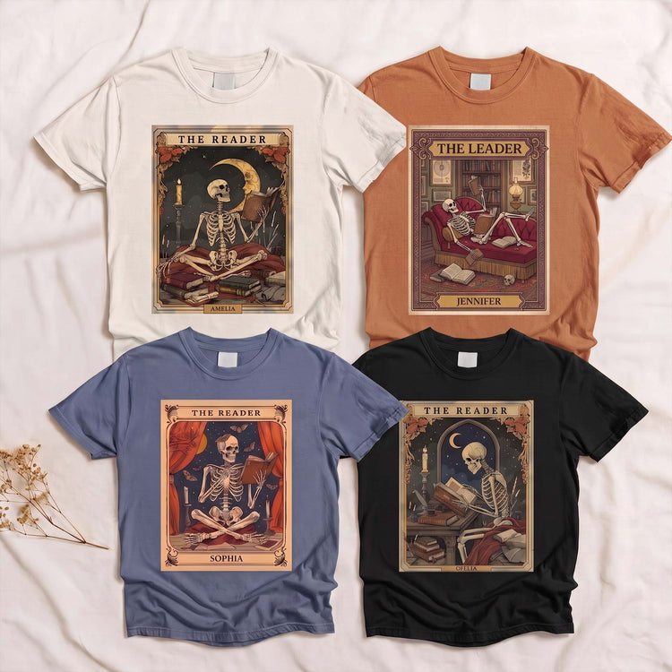 The Reader Tarot Card, Skeleton Reading Book - Personalized Shirt 1