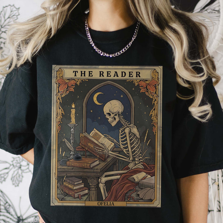 The Reader Tarot Card, Skeleton Reading Book - Personalized Shirt 2