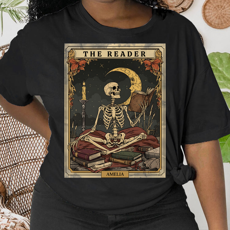 The Reader Tarot Card, Skeleton Reading Book - Personalized Shirt 3