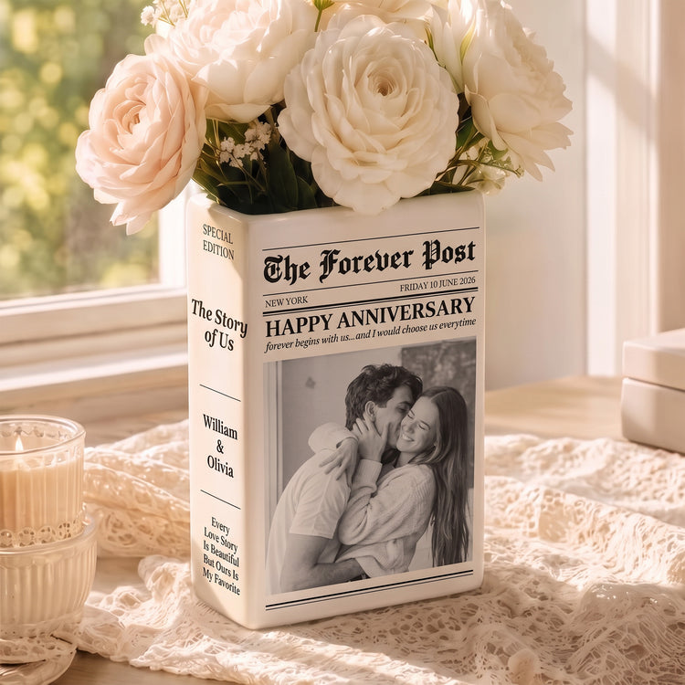 The Story Of Us - Newspaper Upload Couple Photo, Anniversary Gifts, Wedding Gift - Personalized Vase 2
