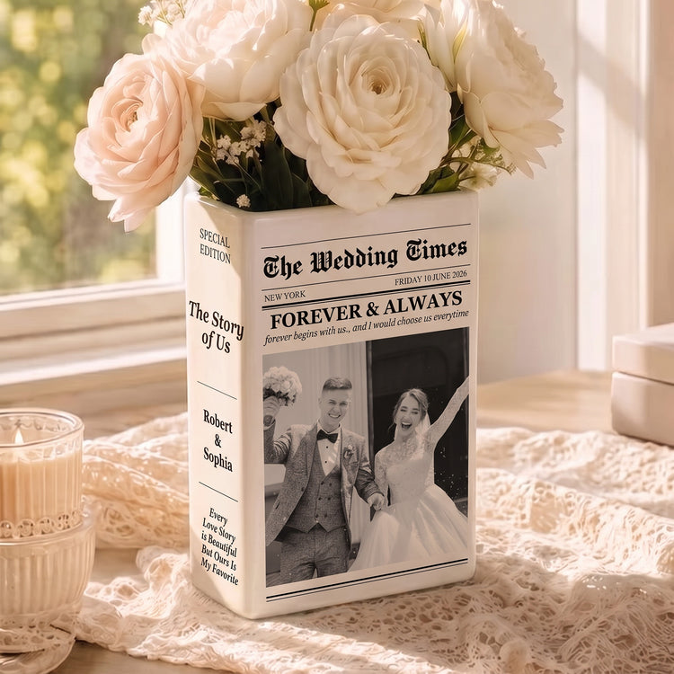 The Story Of Us - Newspaper Upload Couple Photo, Anniversary Gifts, Wedding Gift - Personalized Vase 3