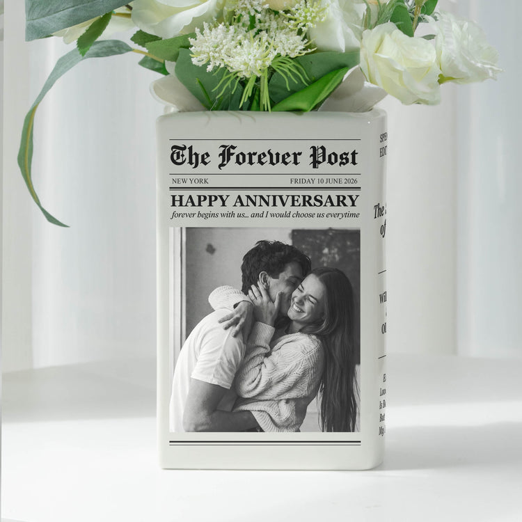 The Story Of Us - Newspaper Upload Couple Photo, Anniversary Gifts, Wedding Gift - Personalized Vase 1