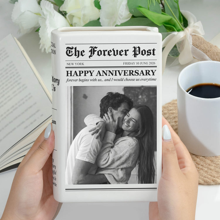The Story Of Us - Newspaper Upload Couple Photo, Anniversary Gifts, Wedding Gift - Personalized Vase 6