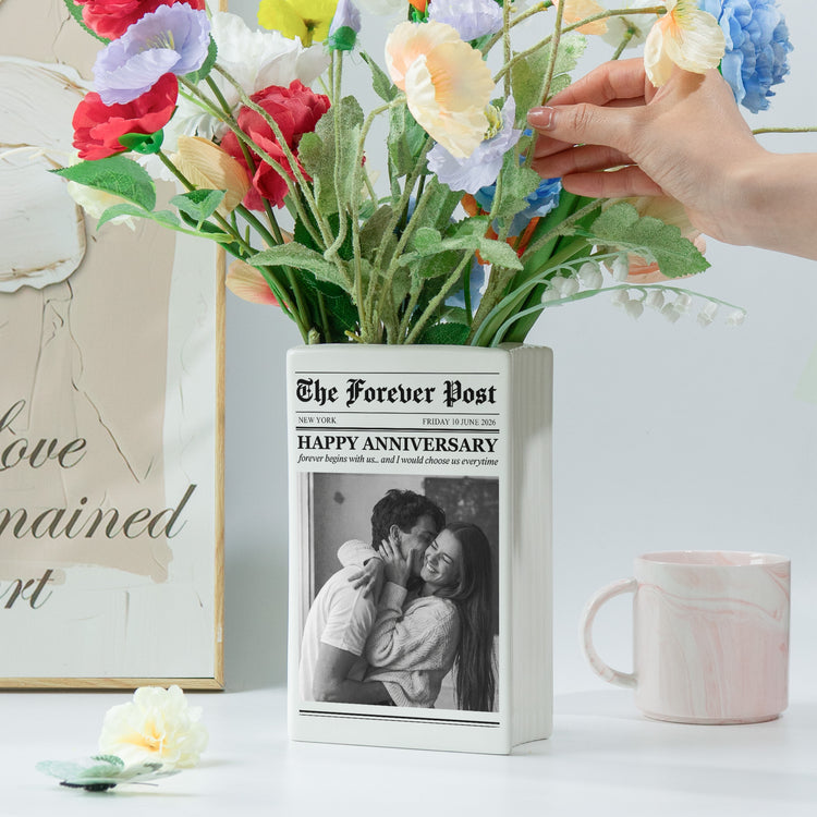 The Story Of Us - Newspaper Upload Couple Photo, Anniversary Gifts, Wedding Gift - Personalized Vase 7