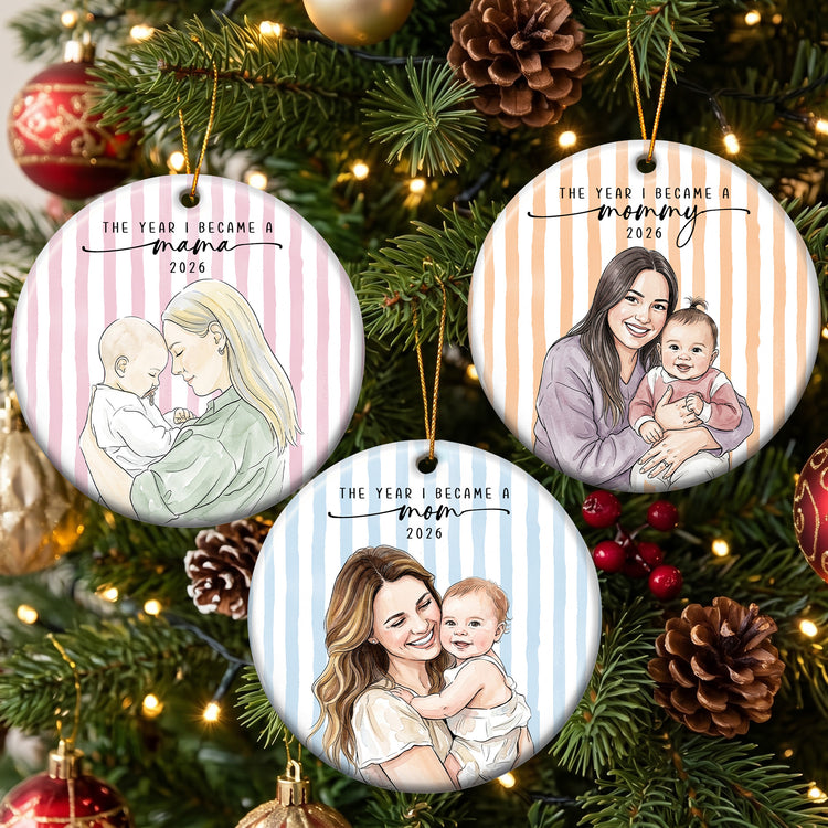 The Year I Became A Mama Watercolor Style - Personalized Ornament 1