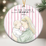 The Year I Became A Mama Watercolor Style - Personalized Ornament 2