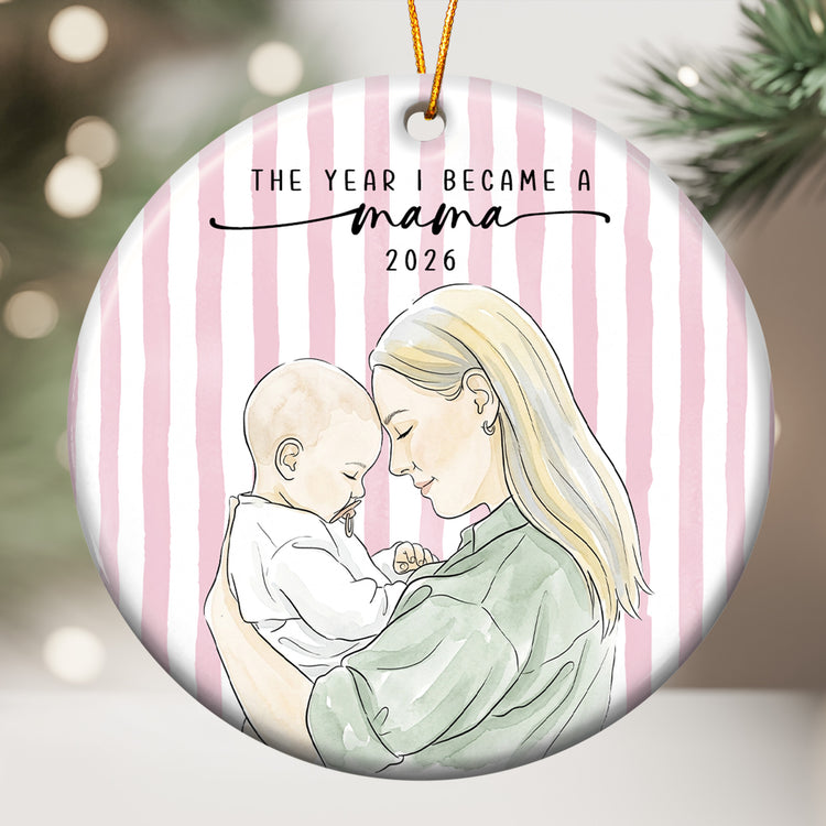 The Year I Became A Mama Watercolor Style - Personalized Ornament 2