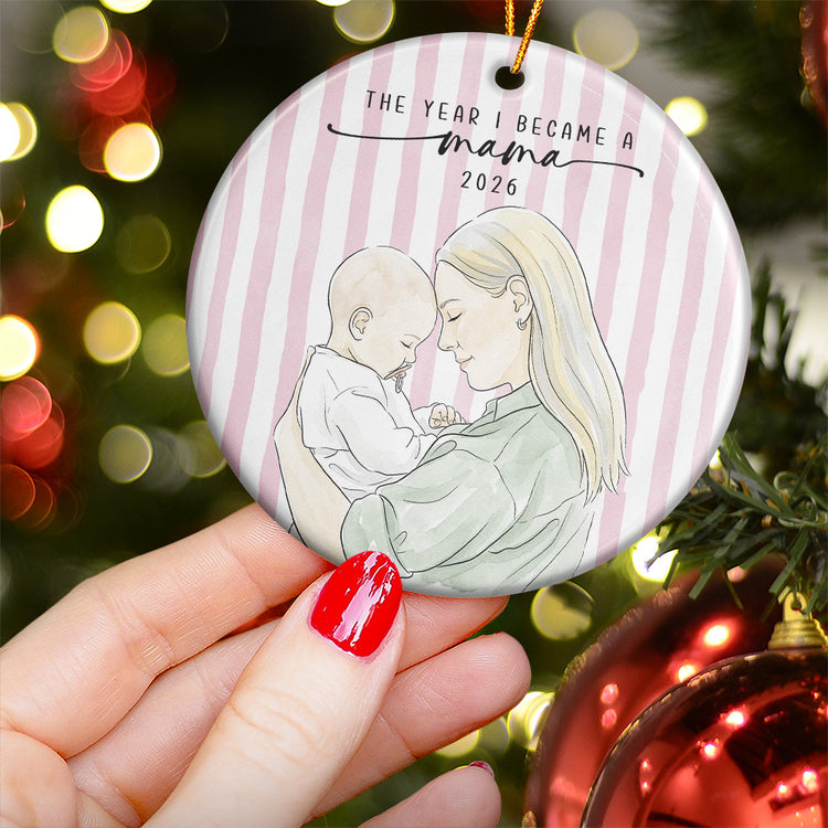 The Year I Became A Mama Watercolor Style - Personalized Ornament 3