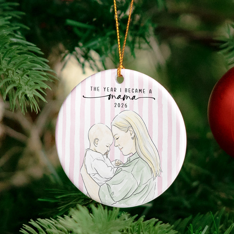 The Year I Became A Mama Watercolor Style - Personalized Ornament 4