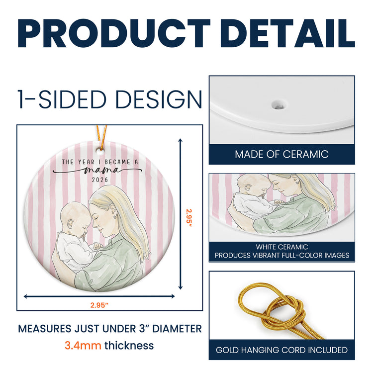 The Year I Became A Mama Watercolor Style - Personalized Ornament 6
