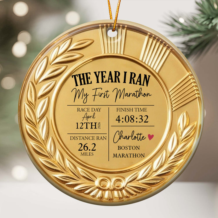 The Year I Ran My First Marathon - Personalized Ornament 1