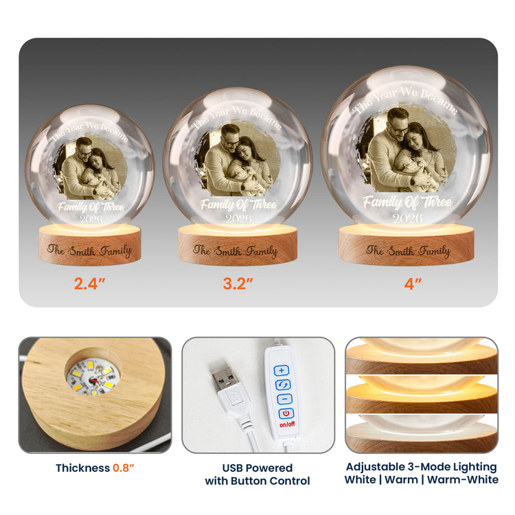 The Year We Became Family Of Three - Personalized Night Light 5