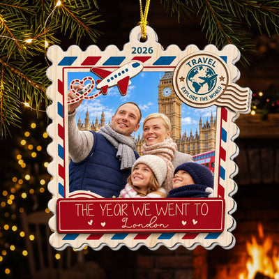 The Year We Went To Traveling Memories - Upload Photo, Family Trip, Friends Beach Vacation - Personalized Ornament